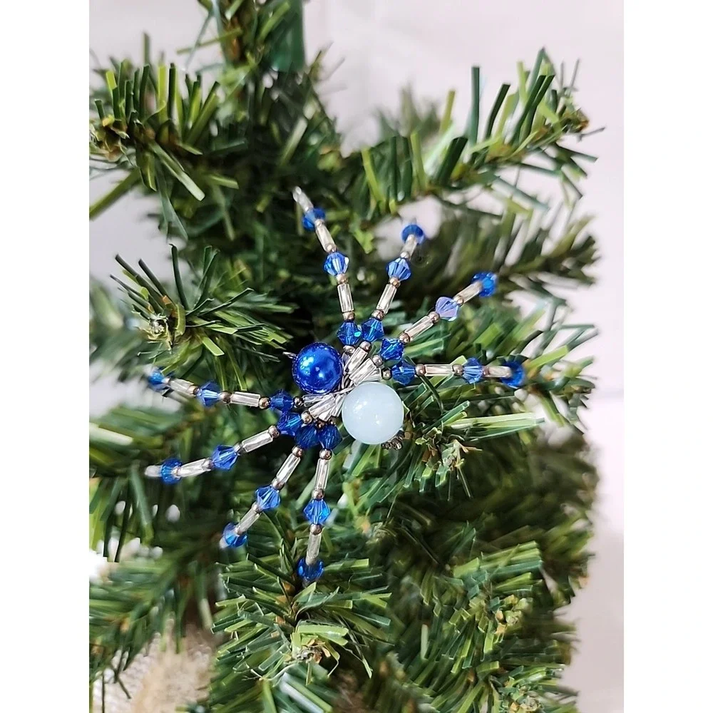 Christmas Spider Ornament  Hand Crafted One Of A Kind Blue And Silver